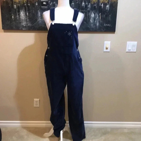 Blue Velvet 100% Cotton 5 Pocket Overalls Snow Flakes Embellishments-Size L - Picture 1 of 14